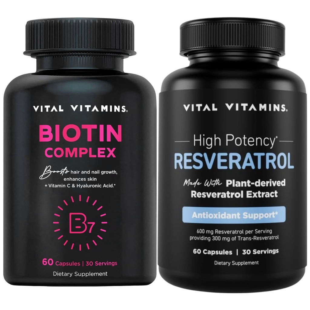 Vital Vitamins Biotin Complex Capsules + Resveratrol Capsules
