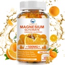 Magnesium Glycinate 500mg Gummies with 100mg Magnesium L- Threonate for Adult Kids, Magnesium Gummies Sugar Free Magnesium Potizum Suplemen dengan Vitamin D, B6, CoQ10 (60 Pack, Orange)