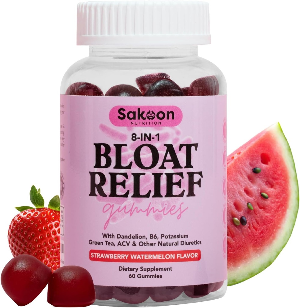 Sakoon Ernährung Bloating Relief Gummi für Damen - Grüner Tee, ACV, Dandelion, Buchu Blatt, Natürliche Verdauungsunterstützung, 60 Gummie, Wassermelone Geschmack