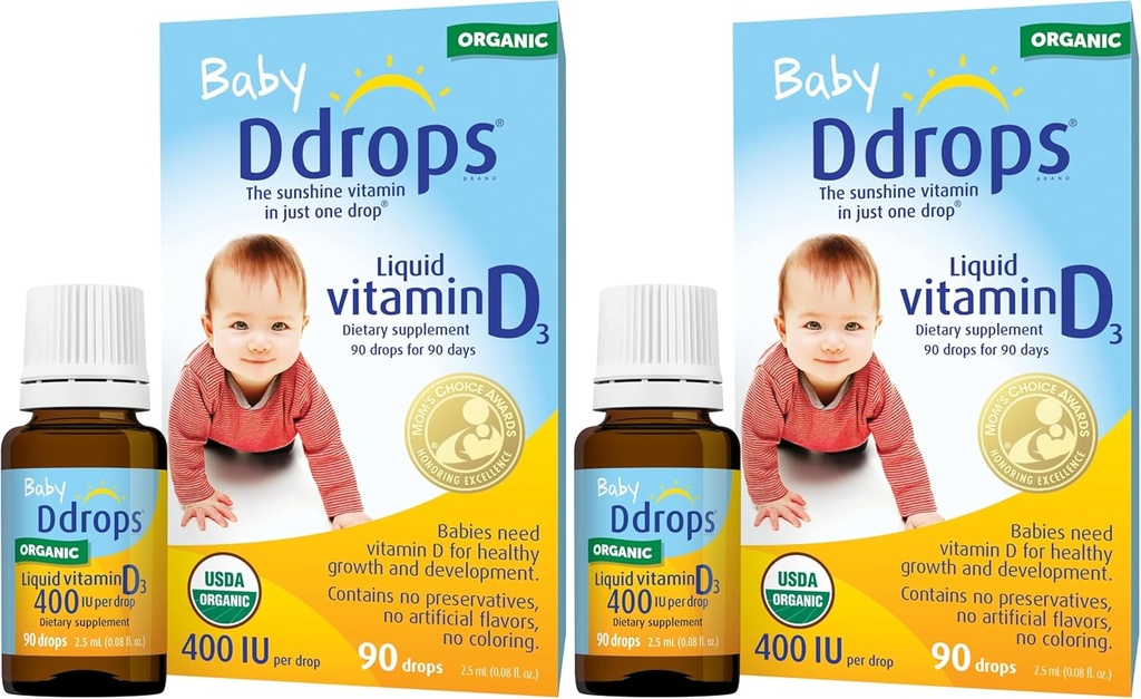 Ddrops 1072834 400 IU Flüssiges Vitamin D3 Tropfen für Babys, 0,08 Fl. Oz (Pack von 4)