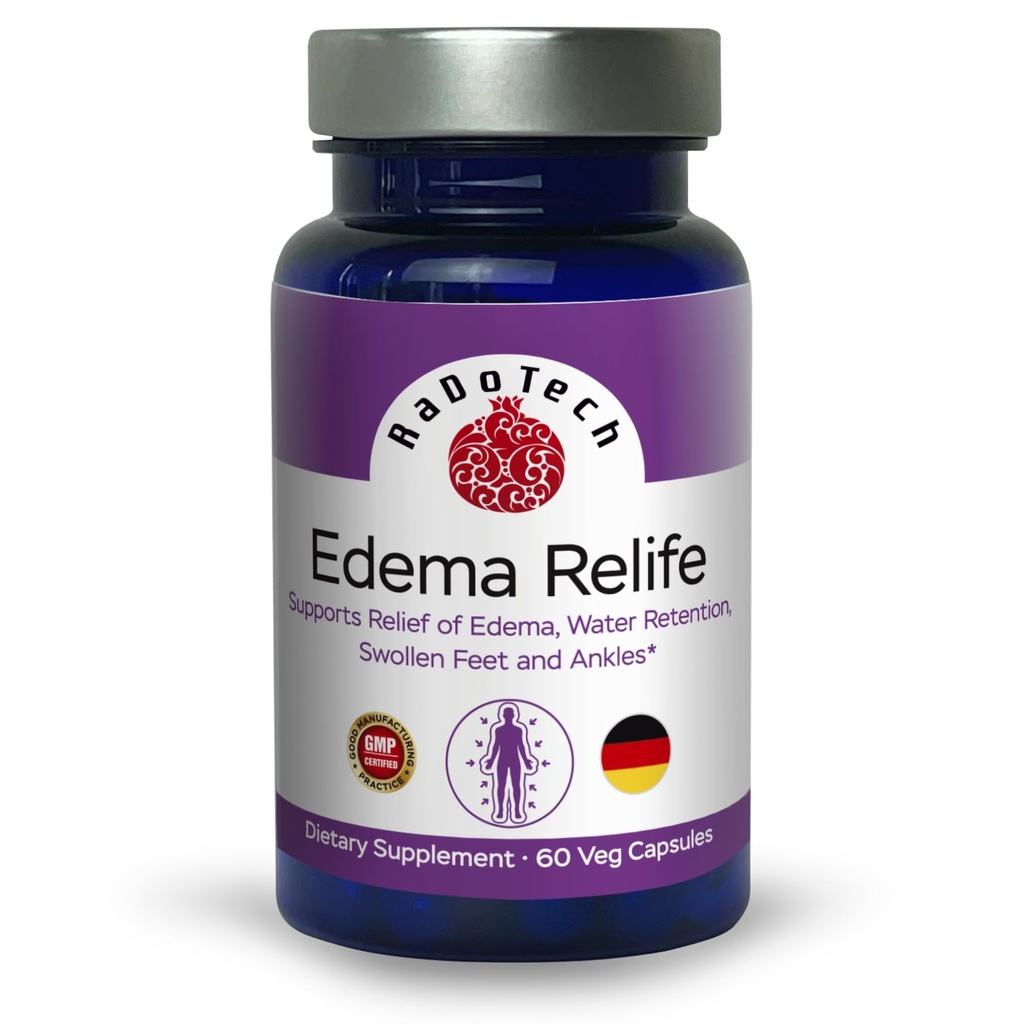 Edema Relife Support Relief of Edema, Water Retention, Swollen Feet and Ankles 60 Veg Capsules GMP - (Pack of 1)