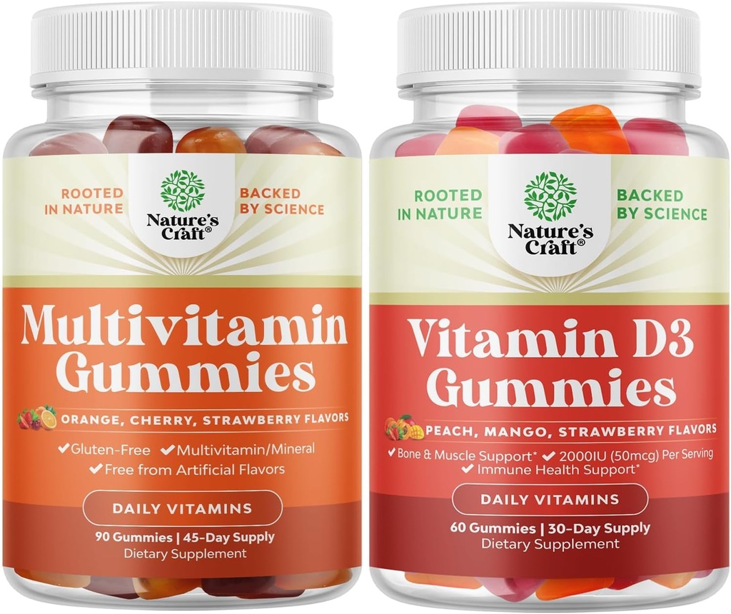 Helduentzako Gummies multivitaminak - Halal Multivitamin Gummy, B12 Biotin gizon eta emakumeentzako eta D3 Gummies bitamina eguneroko ongizaterako 2000IU Hezur eta Immune euskarria