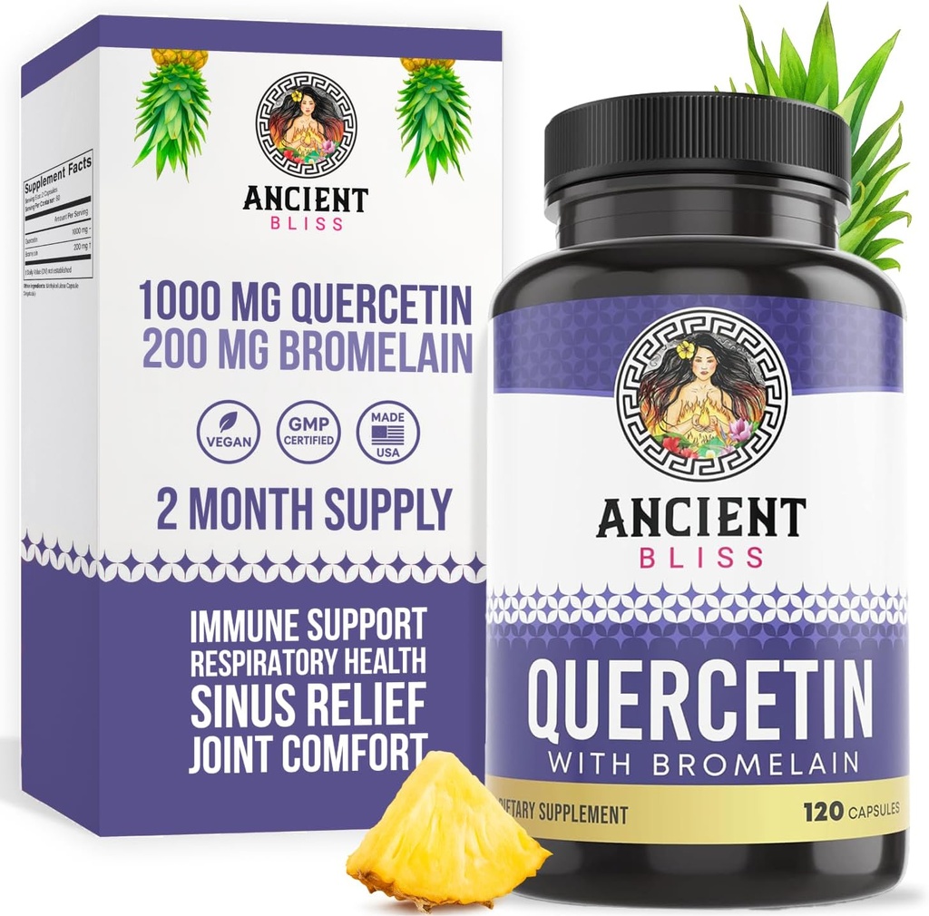 古代のBliss Quercetin with Bromelain | Quercetin 1000mg Bromelain 200mg/サービング | サポート免疫システム、共同健康、呼吸の健康及び全面的な健康– 120カプセル