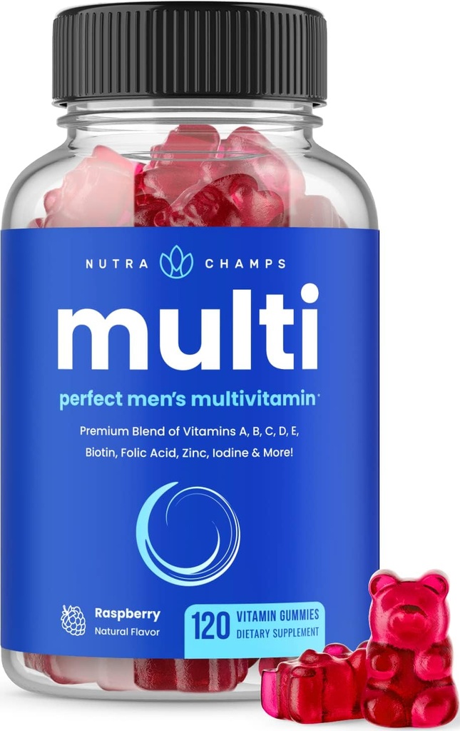 NutraChamps Multivitamin for Men 14+ | Mens Multivitamin Gummies, 120 Count | Vitamins A, B, C, D, E, Biotin, Zinc | Mens Gummy Multivitamins Supplement | Chewable Daily Multi Gummy Vitamins for Men