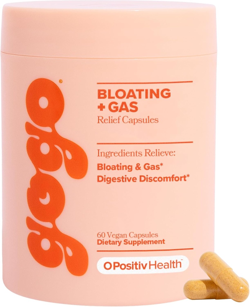 O Positiv GOGO Bloating & Gas Digestive Relief - Enzimas Digestivas para Bloating Relief & Water Retention - Suplementos de alívio de gás com bromelaína, raiz de gengibre, e cardo de leite - 30 Servings (Pack of 1)