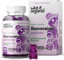 Wild & Organic Resveratrol Gummies 1000mg - Trans Resveratrol täydennysosa antioksidantti, aivot, immuuni tuki - 60 Vegan, ei-GMO antioksidantti Gummies