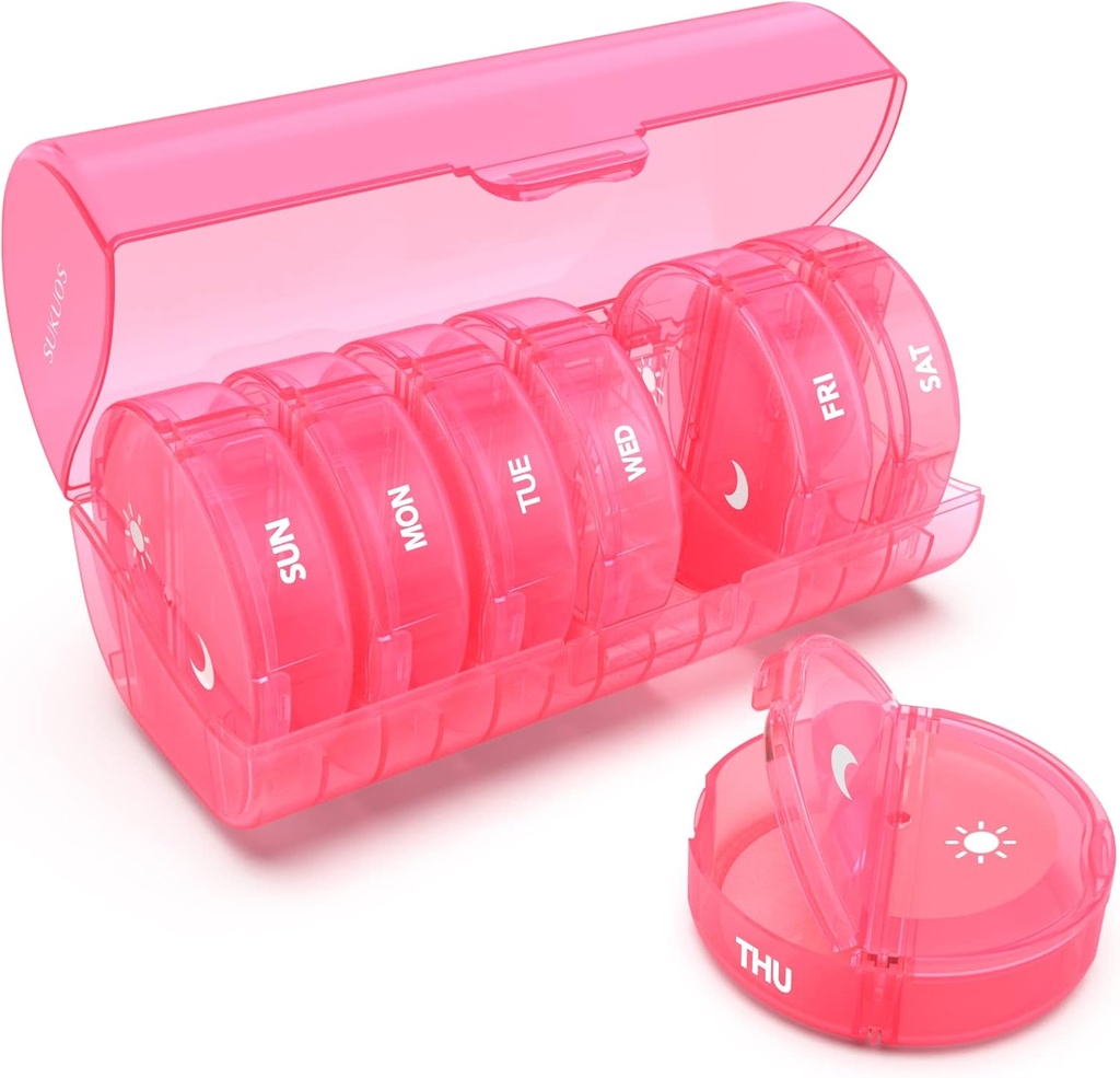 Heti Pill Organizer 7 Day 2 Times egy nap, Sukuos Large Travel Pill Box Pills / Vitamin / Halolaj / kiegészítők, Napi Medicine Organizer Box, BPA Free Pill Case, Easy to Clean