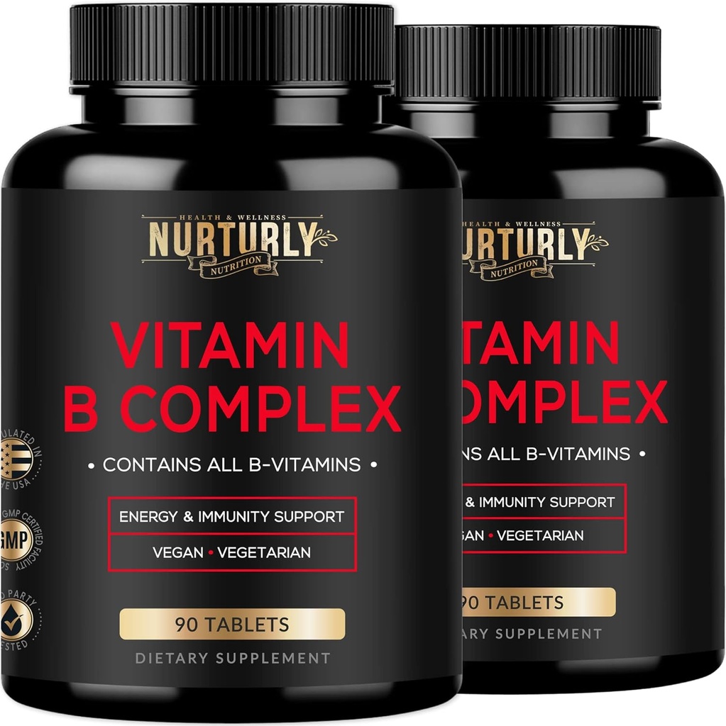 Vitamin B Complex - Contains All Essential B Vitamins - B1, B2, B3, B5, B6, B7, B9, B12 and Biotin - Super B Complex Vitamins for Energy, Immunity Support - 180 Tablets