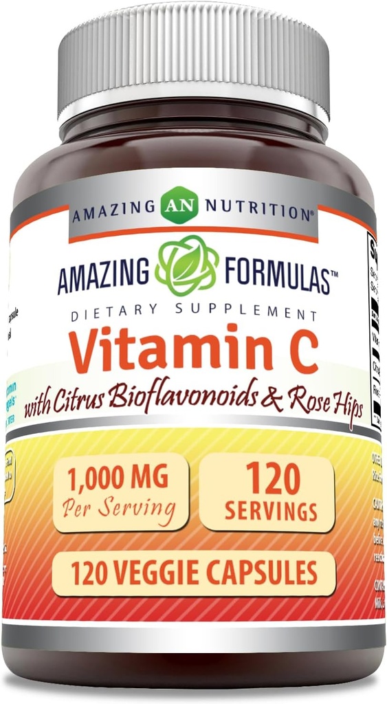 Amazing Formulas C vitamīns (Askorbīnskābe) 1000 Mg ar Rose HIPS un Citrus Bioflavonoids 