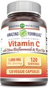 Nuostabios formulės Vitaminas C (Askorbo rūgštis) 1000 Mg su Rose HIPS & Citrus Bioflavonoids ® 124; Veggie kapsulės Priedas, ® 124; Non- GMO, 124; Gluten Free, 124; Pagaminta JAV (120 skaičius)