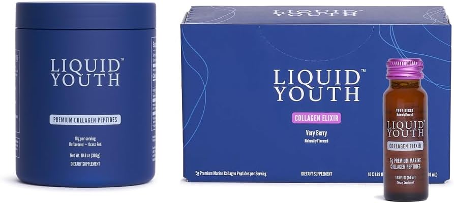 Collagen Peptides Powder & Very Berry Liquid Collagen Shots for Women & Men - 类型I & III 草饲Bovine和Marine Collagen - 头发生长、皮肤、钉子、骨骼和联合健康(40名服务员)