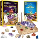 NATIONAL GEOGRAPHIC Mega Gemstone Dig Kit – Dig Up 15 Реальних дорогоцінних каменів і кристалів, Наука Kit для дітей, Набір для дайвінгу дорогоцінних каменів, подарунок для дівчаток і хлопчиків, комплект для гірничих робіт, рок колекції