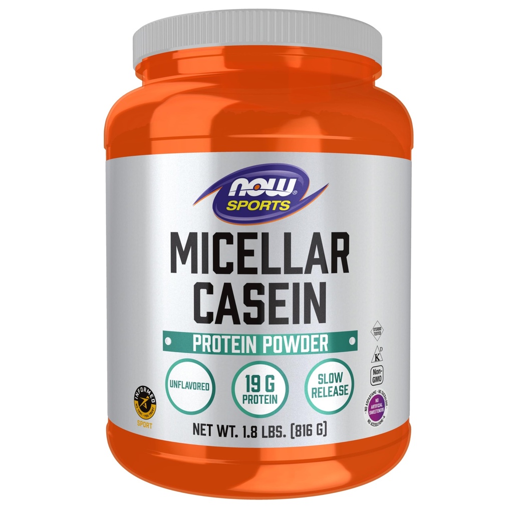 NOW Foods Sports Nutrition, Micellar Casein 19 g, Slow Release, Unflavored Powder, 1.8-Pound