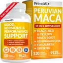 PrimeMD 19-i-1 Peruvian Maca Root Capsules - 9125 mg Ashwagandha Supplements med Maca Fenugreek och Ginseng för humör, Hormon & Prestanda Support (120 kapslar)
