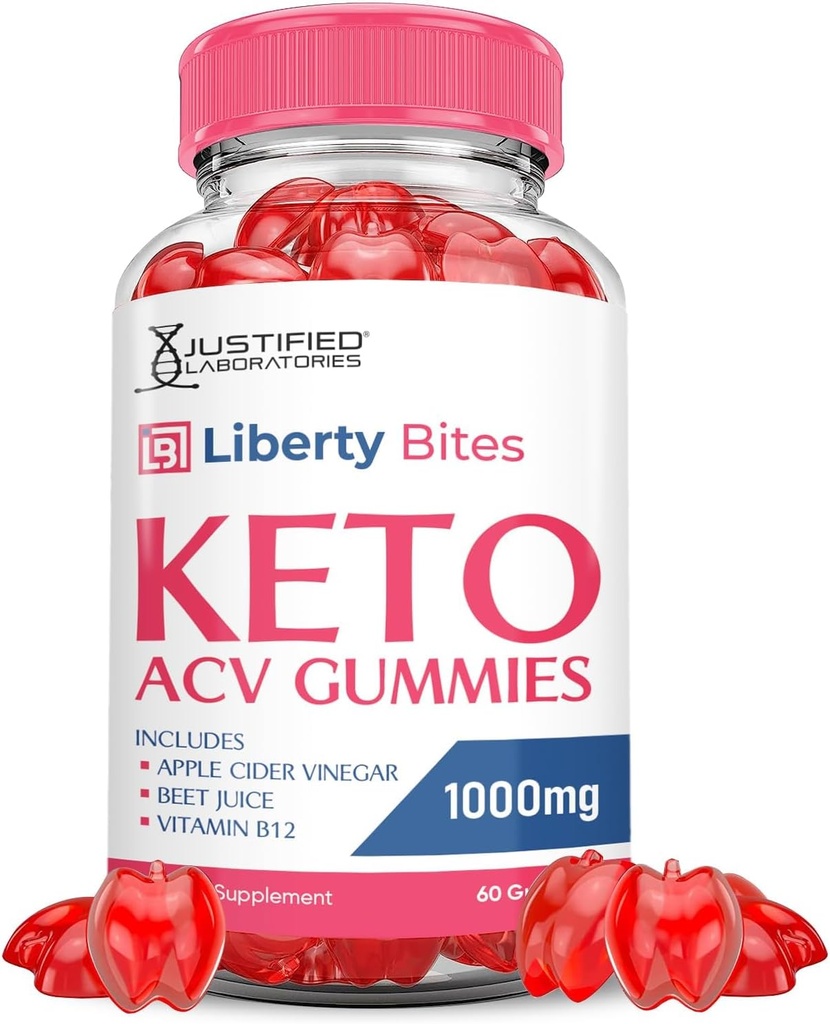 Justified Laboratories Liberty Bites Keto ACV Gummies Advanced Formula 1000MG Libertybites Keto Gummies Apple Cider Vinegar Pomegranate Beet Juice Toz B12 Vegan GMO 60 Gummys