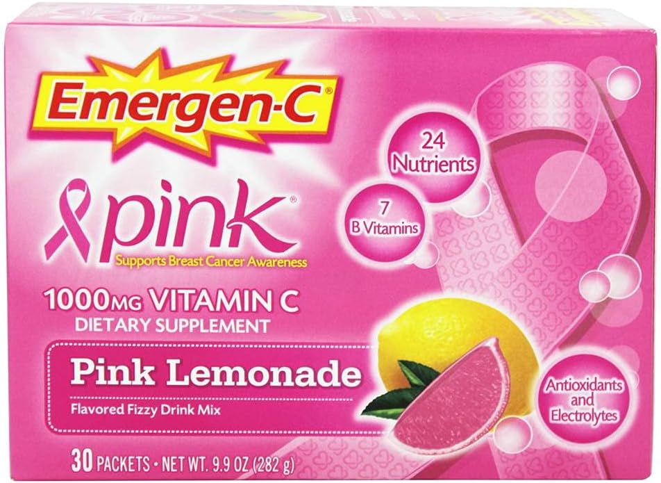 Emergen-C 1000mg Vitamina C en po para suplementos de vitamina C gratuítos diaria Inmune con Zinc e Manganese, vitaminas B e electrólitos, sabor de laranxa - 30 Conde