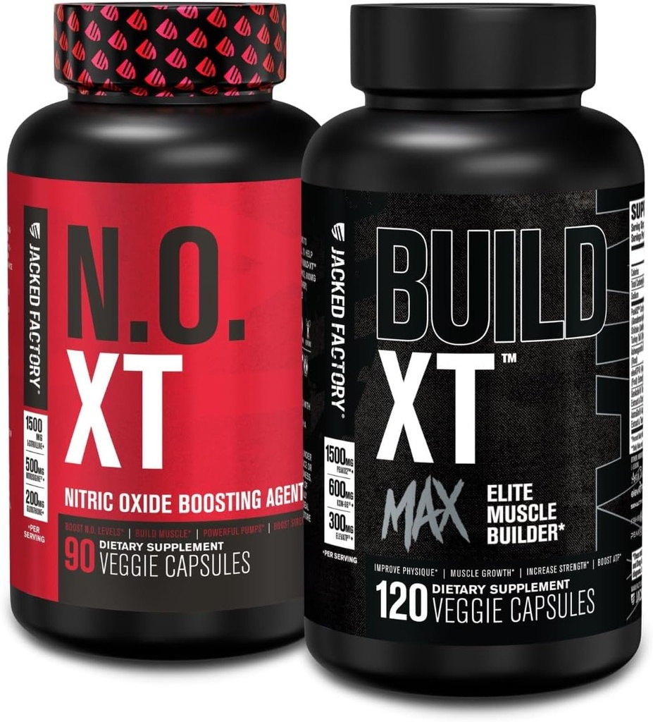 Jacked Factory N.O. XT Nitric Oxide Addition (90 Count) & Build XT Max Elite Muscle Builder (120 Count)