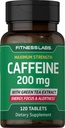 Fitness Labs Caffeine Pills - хапчета за отслабване 200mg 120 таблетки с екстракт от зелен чай - максимална сила на силата - добавка за вегетарианци, без GMO, Gluten Free
