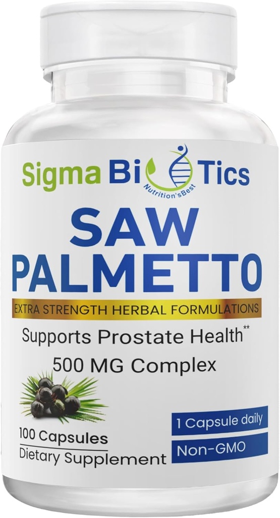Saw Palmetto doplněk pro muže - 500 mg s 45% Extrakt - Prostate Health & Hormon Balance Support - Non- GMO Dietní dodatek pro močové zdraví - 100 Kapsle