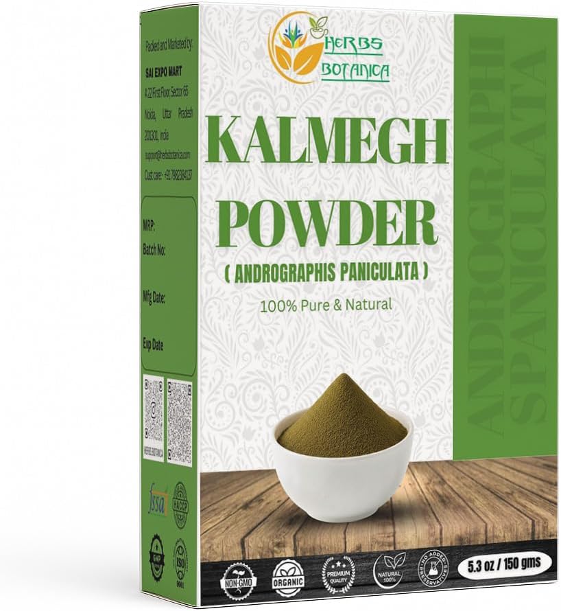 Herbs Botanica Kalmegh Powder 100% Pure Andrographis Paniculata (Green Chiretta Herb) for Herbal Use — finely Ground Andrographis Powder 5.3 oz Pack