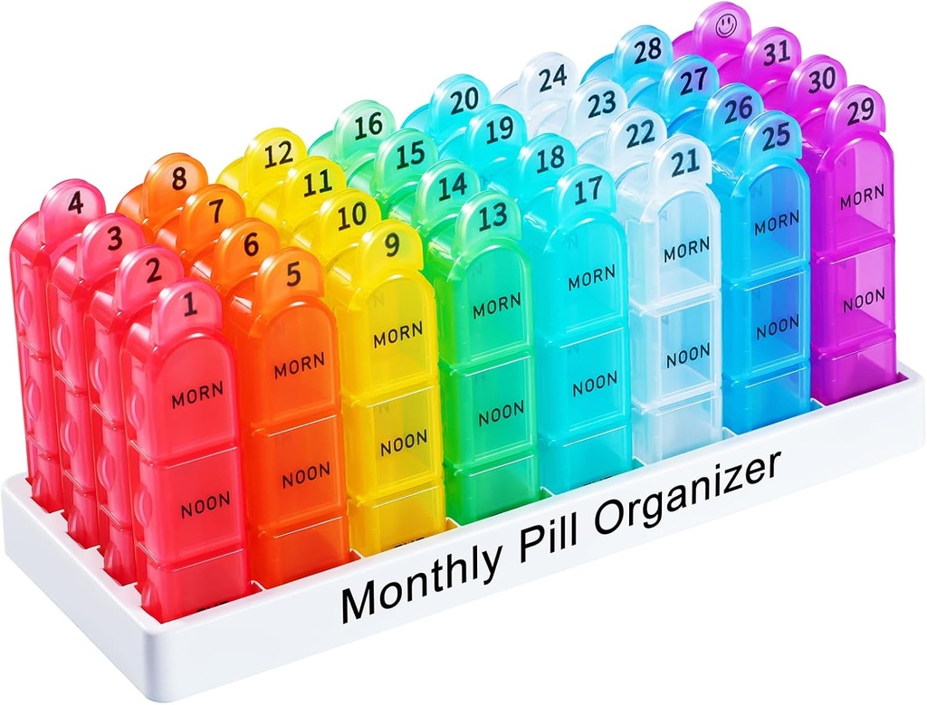 Zoksi Monthly Pill Organizer 3 раза в день, One Month Pill Box Organizer Morn-Noon-Eve, 30 Day Pill Case for Travel, 31 Day Medicine Organizer с 32 съемными сравнениями для всех лекарств