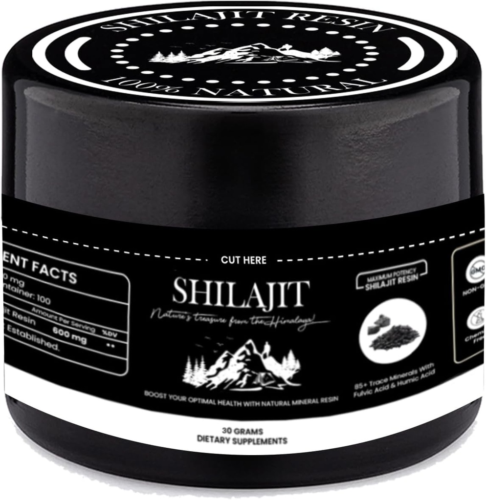 Shilajit Pure Himalaya Resin - 100% Pure Shilajit with Fulvic Acid & 85+ Trace Minerals - Supports Energy, Immunity & Men's Health (30 Grams)
