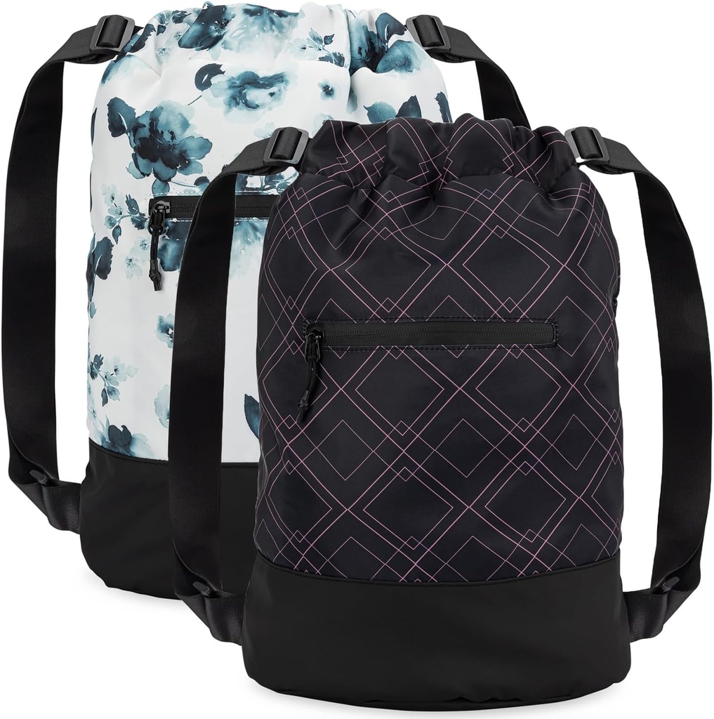 GMOYO 2-Pack Women's Floral Plum Drawstring Backpack with Adjustable shoulder Strap, 18 x 14 x 7 inches, perfect for Gym, Travel, and Overnights