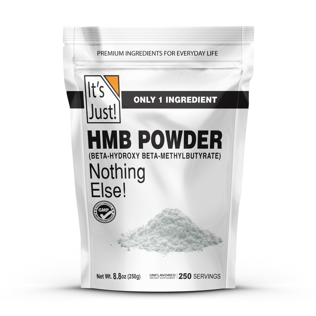 It's Just! - HMB Powder, 250g, Beta-Hydroxy Beta-Methylbutyrate, as Calcium HMB, Batch Tested Gluten Free, Non-GMO, Heavy Metal Tested, Keto Friendly (Unflavored, 250g)