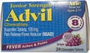 Advil Junior Chewable Ibuprofen Tablets, Grape 100mg, 24 Tablets Each (Pack of 4)