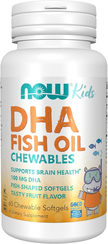 NU Foods Supplementen, DHA Kids 100 mg, Ondersteunt Brain Health*, Fruit smaak, 60 Kauwbare Softgels, verpakking kan variëren
