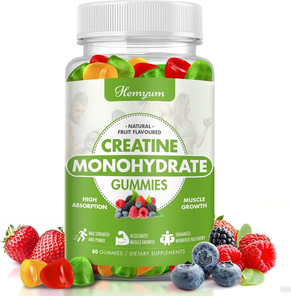 Monohydrát kreatínu Gummy - 5g Kreatín pre ženy Muži, Zvýšená svalová sila, Boost Focus a vytrvalosť, Staviteľ svalov,L-Taurine + vitamín B12,Vegan, Gluten-Free 80 Počet