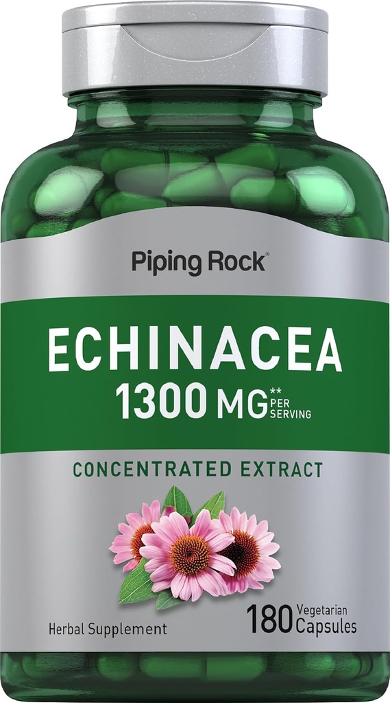 Piping Rock Echinacea Extract Kapsułki 1300mg 124; 180 Hrabia 124; Herbal Supplement Supplement 124; Wegetarianin, Gluten Free, Non-GMO