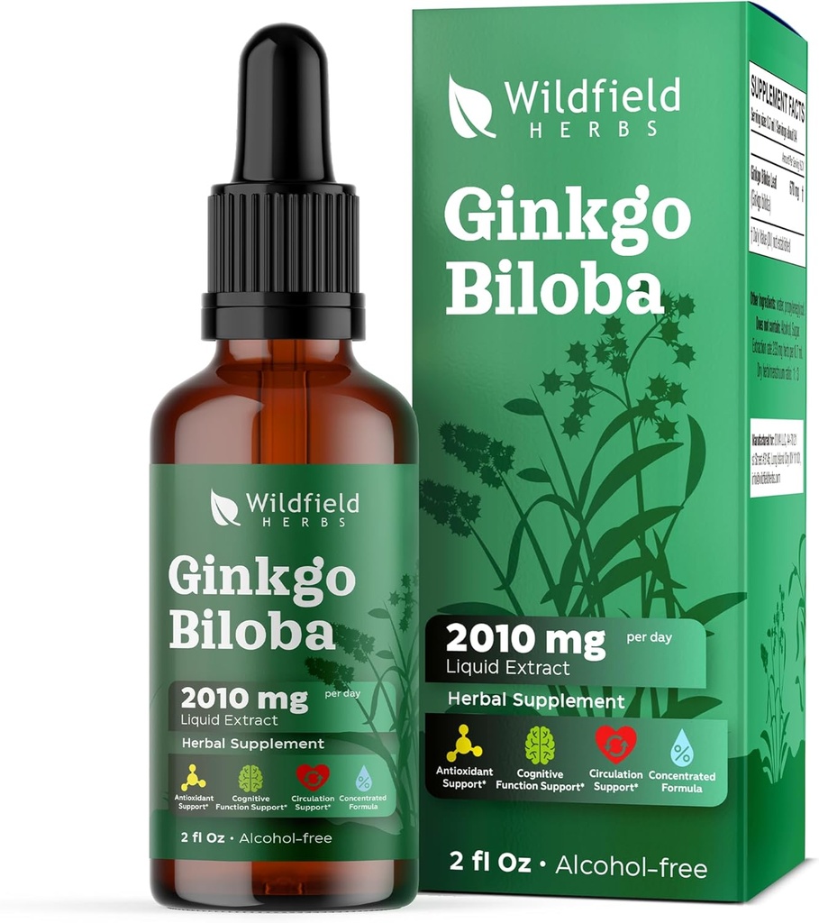 Ginkgo Biloba Extract Drops Liquid 2000mg (Ginkgo biloba L.) Herbal Supplement Absorves Better Than Cápsulas, 1 Mês de Fornecimento, 84 Servings, Alcohol-Free Tintura - 2 Oz, Pack of 1