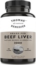 Thomas naturliga läkemedel Grassfed Beef Liver Supplement, 3000mg Liver Support Supplement, Pasture Raised i Argentina, Non-GMO & Hormone Free (180 Caps)