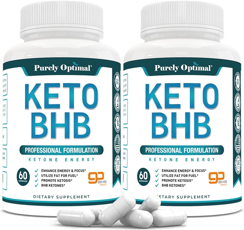 Purely Optimal Keto BHB קפסולות - Exogenous Ketone Pills for Ketosis Support, Sustained Energy, Focus & Metabolism - עבור נשים וגברים, 120 קפסולות