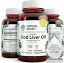 Natural Nutra Norveç Cod Liver Oil Supplement, Skin saxlamaq üçün kömək edir, Body sıxlığı, Eye Health & Nerve funksiyası, Dental Health, Supports Cardiovascular Health, 250 Softgels