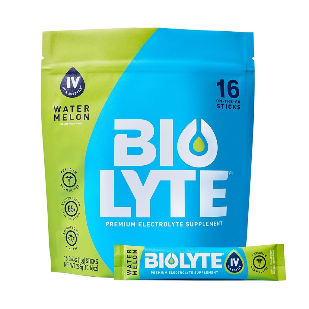 BIOLYTE IV Electrolyte Powder Packets, IV Liquid Drink Mix for Water, Doctor-Developed Hydration, Approved Dehydration Relief, Chemotherapy Must Haves for Women " Watermelon (16 Pack)