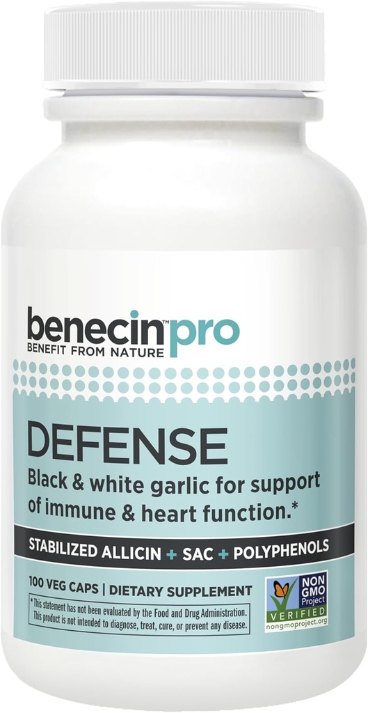 Pertahanan Benesin PRO 3000 mcg Stabilized Allisin per Capsule 124; Ditambah Amounts tinggi dari SAC & Polyphenols dari Black Garlic 124; dukungan kuat dari Imune & Heart Fungsi Vegetarian Caps (Paket 100)
