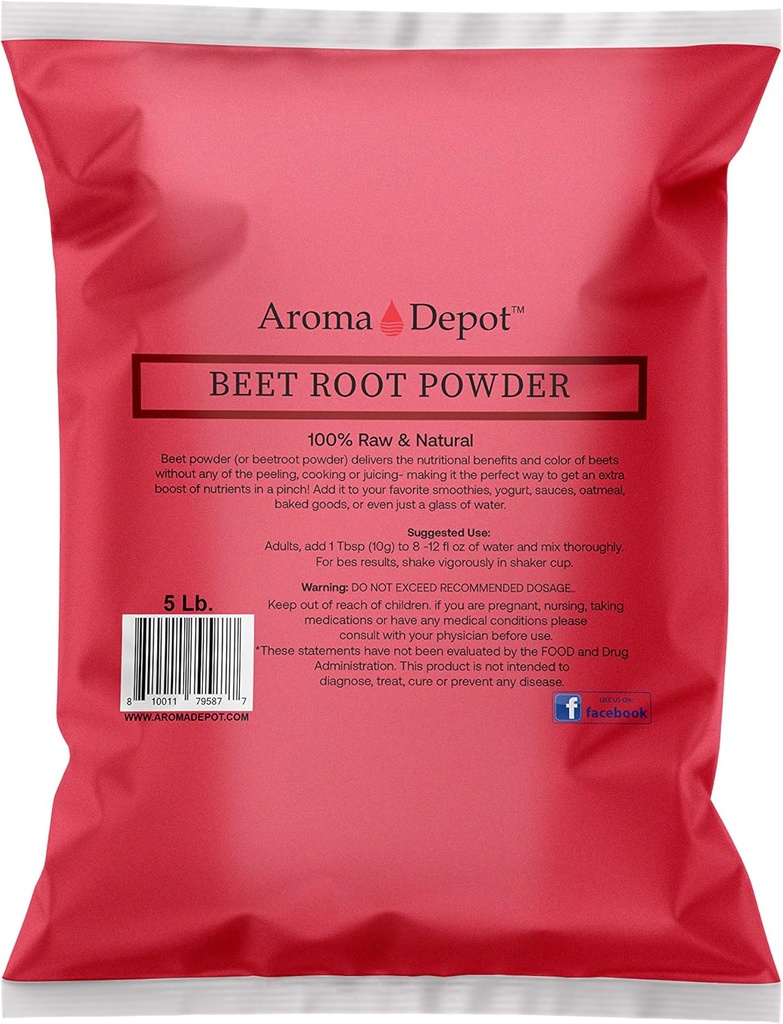 Beet Root Powder 5 lb. oleh Aroma Depot Raw & None-GMO I Vegan I Gluten Free I Nitric Oxide Booster I Boost Stamina and Increase Energy I immune System Booster 100% Natural