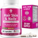 1 Body Hair Skin and Nails Vitaminas con Biotina – Suplemento para o crecemento do cabelo para mulleres e homes con 26 vitaminas, minerais e extractos de herba - cabelo máis forte, pel saudable e unhas - 60 cápsulas de Vegan