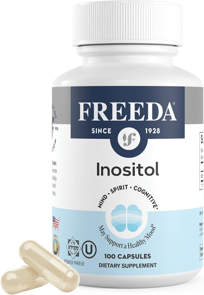 FREEDA Pure Inositol Capsules - Myo-Inositol for Hormonal Balance, Ovarian Function & Mood Support - Kosher, Vegetarian, Made in USA - 100 Count, 100-Day Supply - Stöder Membranhälsan