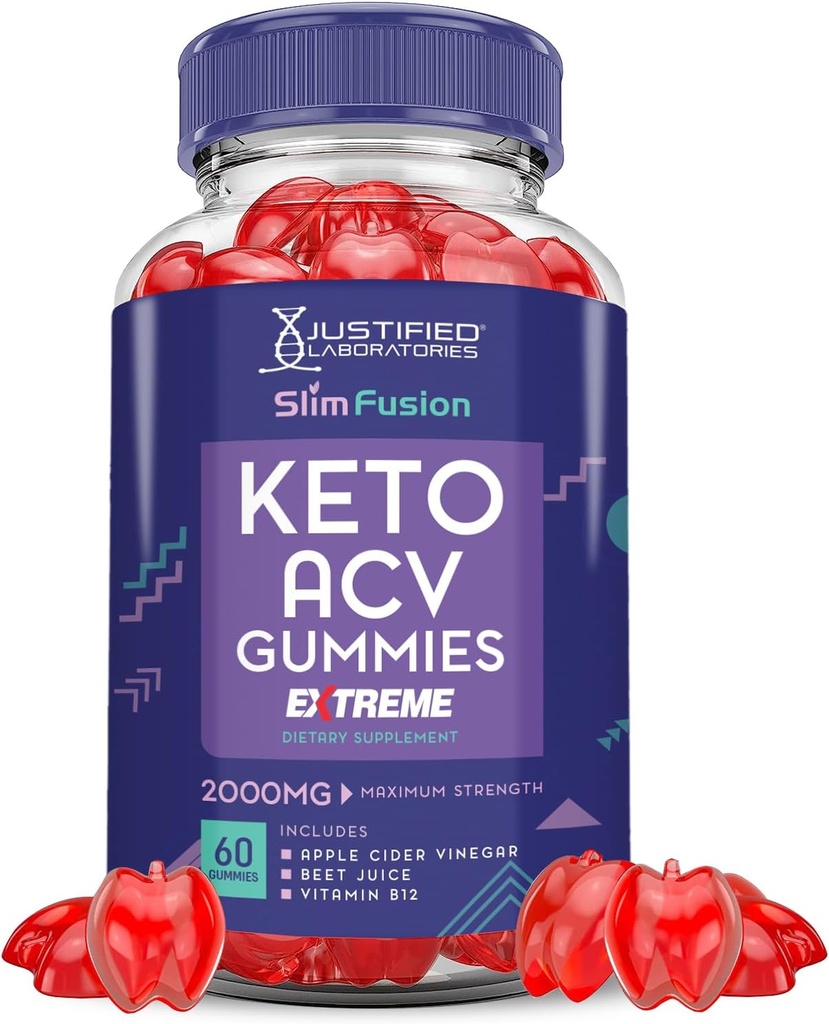 Slim Fusion Keto ACV Gummies Extreme 2000MG Advanced Slimfusion Keto Gummies Apple Sider Vinegar Formulated with Pomegranate Beet Juice Powder B12 Vegan Non GMO 60 Gummys