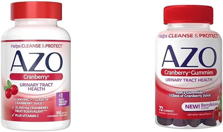 AZO Cranberry Urinary Tract 건강 보충교재 Softgels & Gummies, 1 Softgel/Gummy = 1 유리제 크랜베리 주스, 설탕 자유로운, 비 GMO, 100 Softgels & 72 Gummies