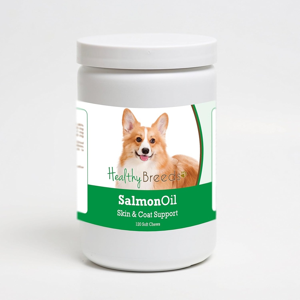Veselīgas šķirnes Pembroke Velsas Corgi Salmon Oil Soft Chews 120 Count