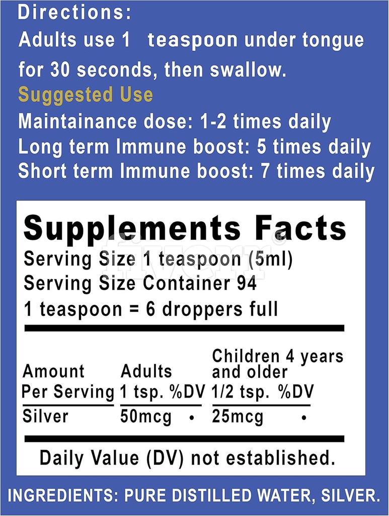 Colloidal Silver Liquid - 16 oz kristalezko botila Silver Holisitcs-en eskutik