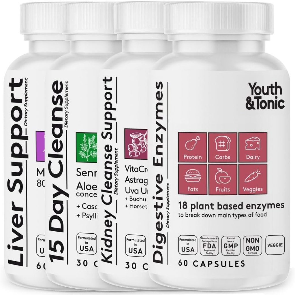 Gənclər və Tonic Liver Support, Kidney & Colon Cleanse və Digestive Enzymes Dövlət Sistemlər üçün Pills
