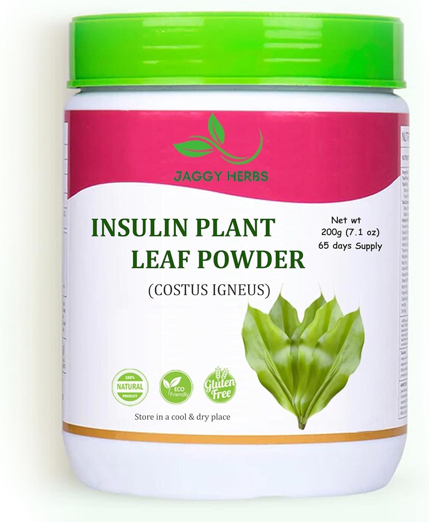 JAGGY Insulin Plant Leaf прах (Costus Igneus) 200g(7.1 oz) Natural Insulin Plant Powder (65 Day Supply)
