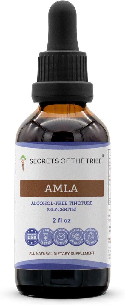 Hemmeligheter av Tribe Amla Tinktur alkoholfri ekstrakt, Amla (Emblica Officinalis) tørket frukt 2 oz