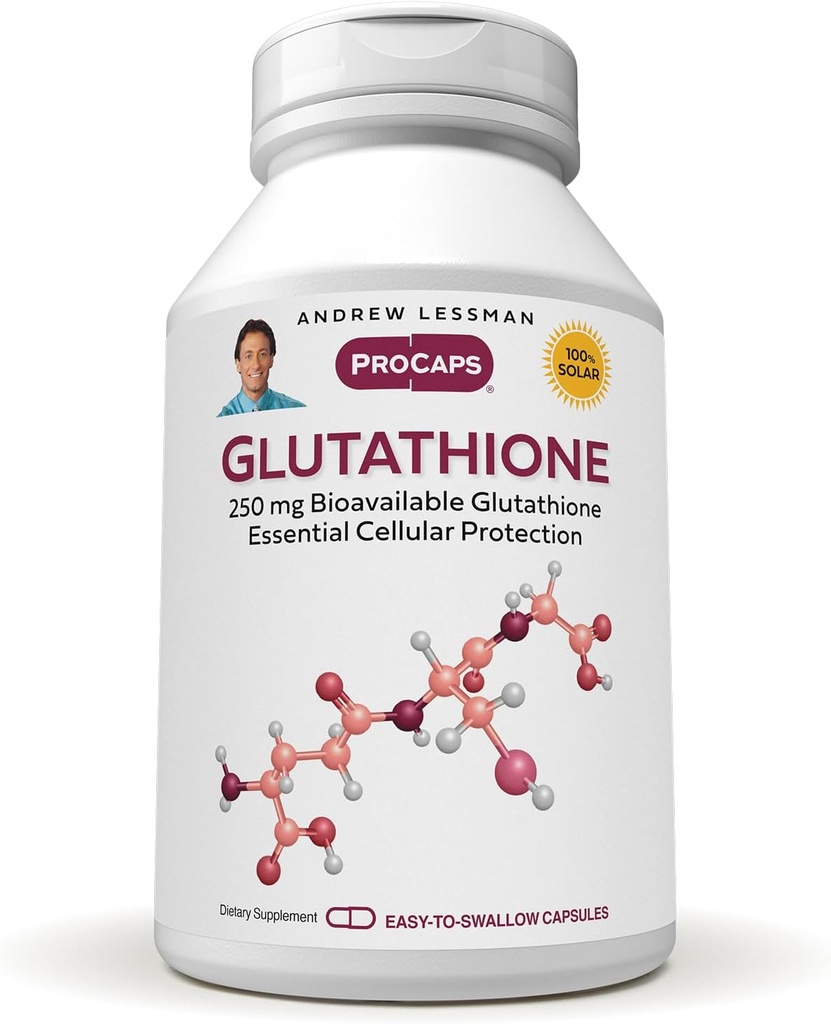 ANDREW LESSMAN Glutatione 250 mg - 120 capsule - puternic antioxidant, reduce stresul oxidativ. Biodisponibil, Protejează celulele, ţesuturile, organele. Susţine sănătatea imună. Capsule uşor de înghiţit.