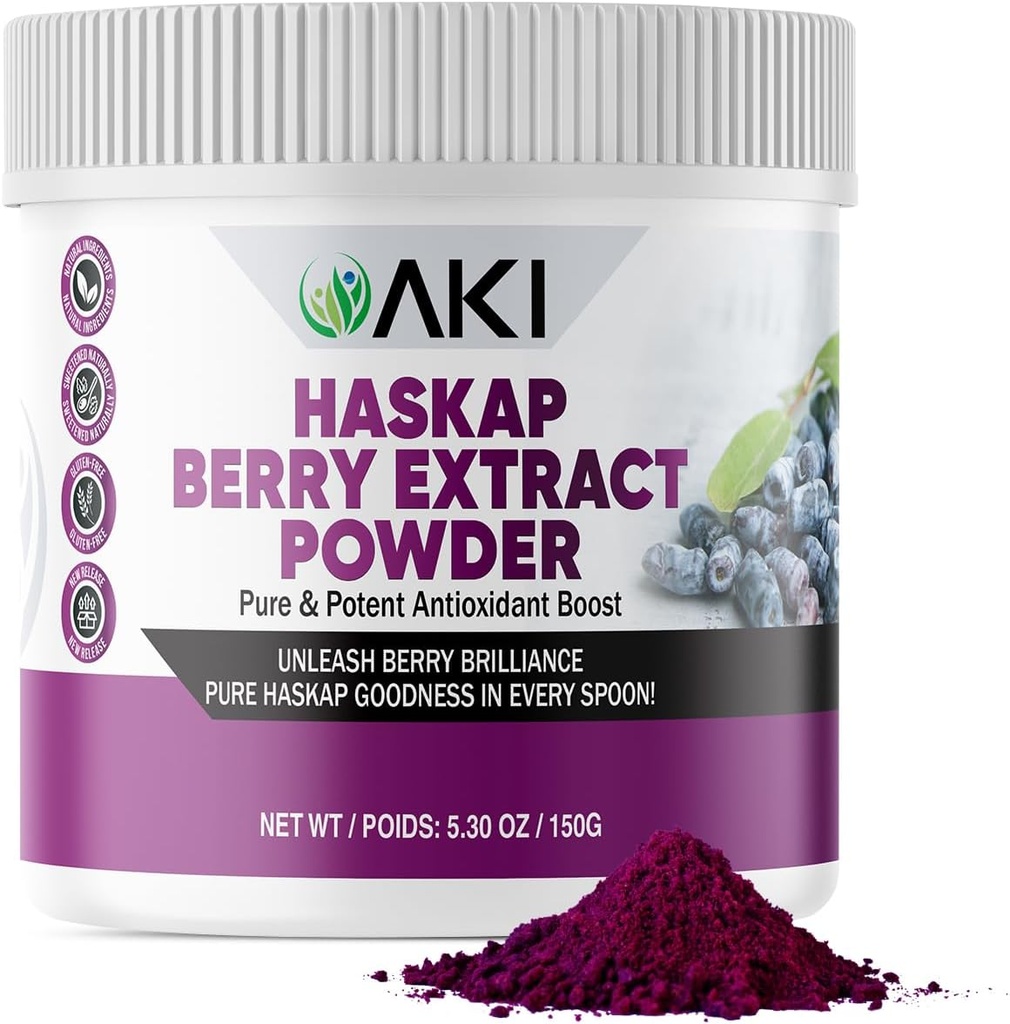 AKI Haskap ברי לחלץ אבקה - עשיר באנטיoxidants, ויטמין C & Polyphenols - מופק באיכות Dried Berries - לא הוסיף פלברס מלאכותי וצבעינג - Boosts Energy Level (5.30Oz/150g)